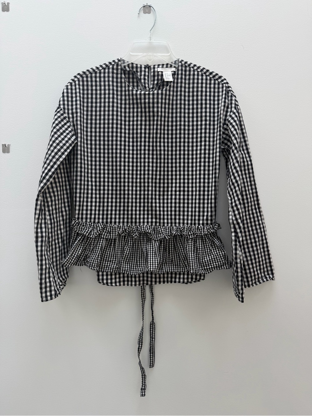 H&M Black & White Gingham Ruffle-Hem Blouse